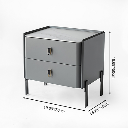 Eco-Friendly Scandinavian Nightstand - Rock Slab Tabletop & Corrosion-Resistant Legs Bedside Table 2-Drawer For Bedroom