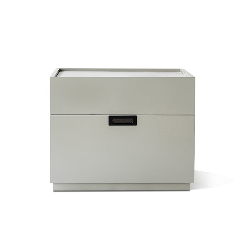 Quiet-Close Minimal Nightstand - Formaldehyde-Free MDF & Durable Rock Slab Top Bedside Table 2-Drawer For Bedroom