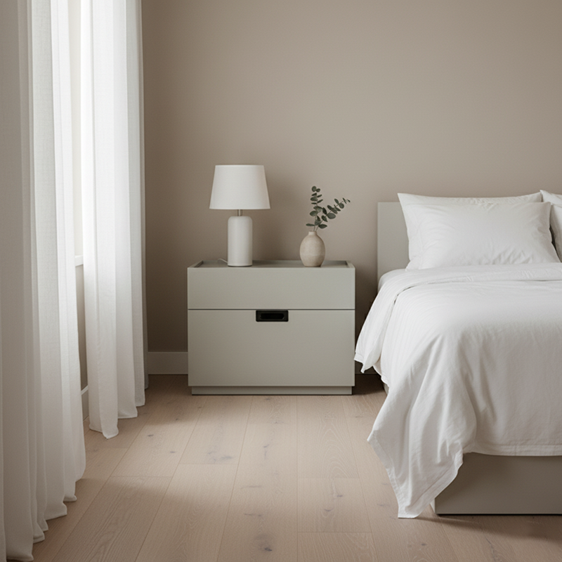 Quiet-Close Minimal Nightstand - Formaldehyde-Free MDF & Durable Rock Slab Top Bedside Table 2-Drawer For Bedroom