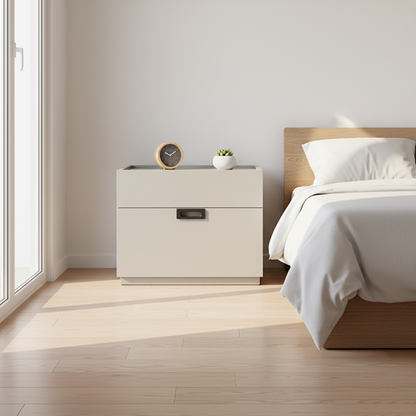 Quiet-Close Minimal Nightstand - Formaldehyde-Free MDF & Durable Rock Slab Top Bedside Table 2-Drawer For Bedroom