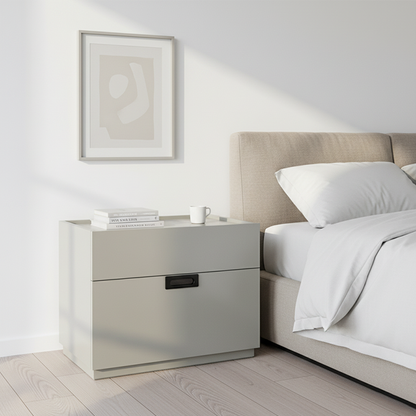 Quiet-Close Minimal Nightstand - Formaldehyde-Free MDF & Durable Rock Slab Top Bedside Table 2-Drawer For Bedroom