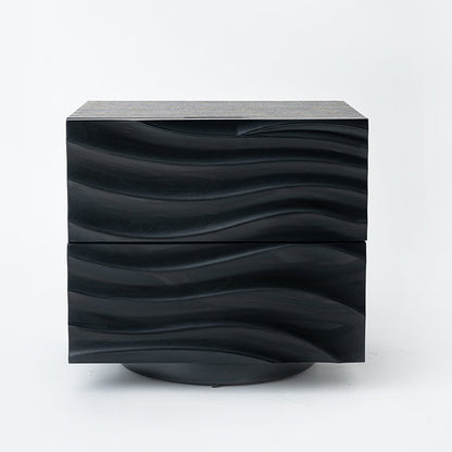 Romantic French Nightstand - Wave-Patterned Surface Solid Wood Multi-Layer Board Bedside Table 2-Drawer For Bedroom