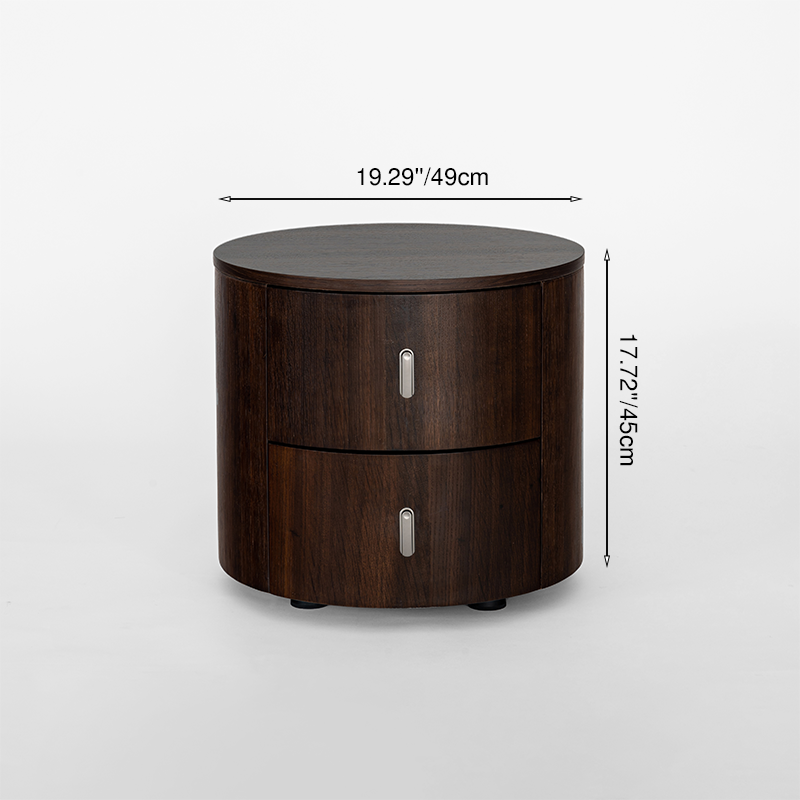 Eco-Friendly Vintage Nightstand - Soft-Edged Design Smoked Wood Veneer Bedside Table 2-Drawer For Bedroom & Living Room