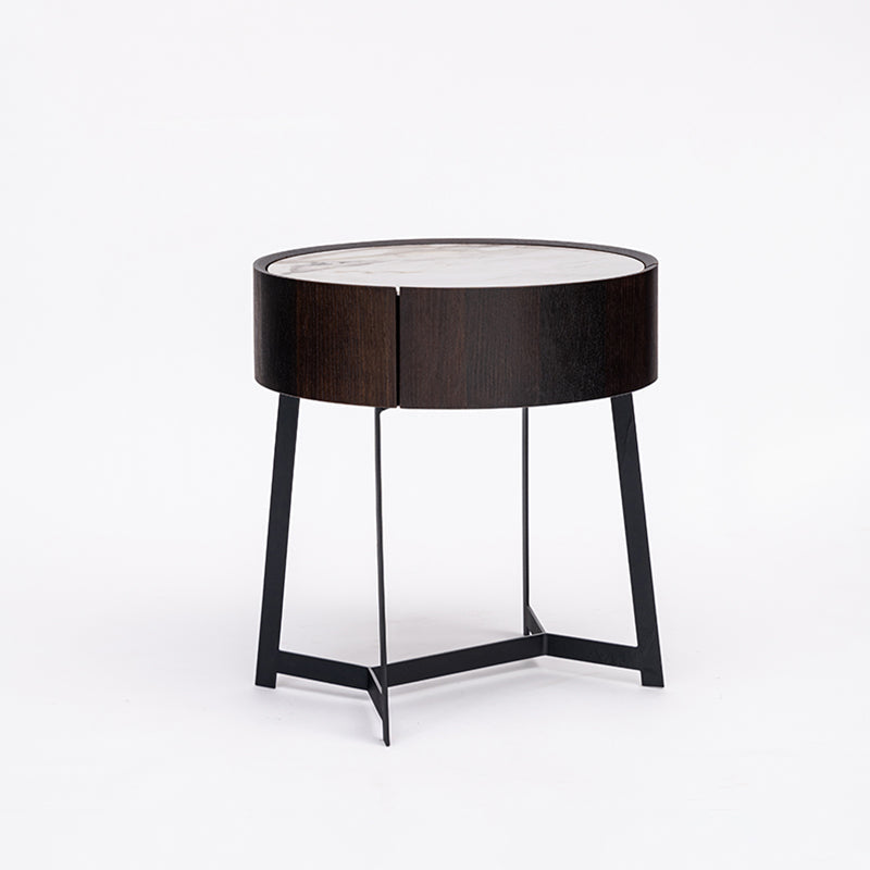 Cool Industrial Bedside Table - Eco-Friendly Material & Scratch-Resistant Sintered Stone Top Nightstand 1-Drawer For Bedroom