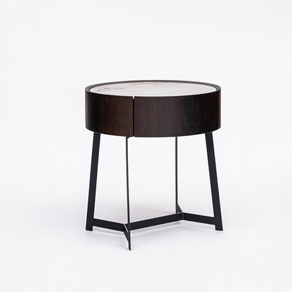 Cool Industrial Bedside Table - Eco-Friendly Material & Scratch-Resistant Sintered Stone Top Nightstand 1-Drawer For Bedroom