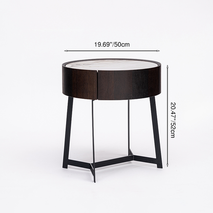 Cool Industrial Bedside Table - Eco-Friendly Material & Scratch-Resistant Sintered Stone Top Nightstand 1-Drawer For Bedroom