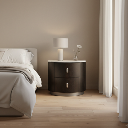 Elegant Retro Bedside Table - Stable Carbon Steel Feet Smooth 2-Drawer Glide Nightstand For Bedroom