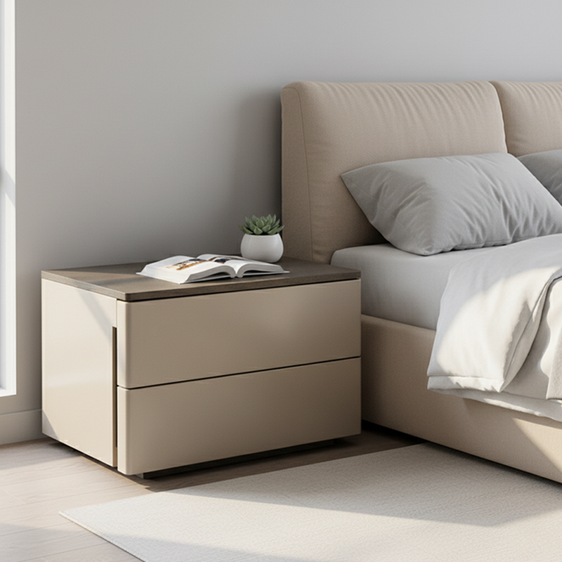Eco-Conscious Bedside Table - Sleek Minimalist Style Durable & Easy-Care Nightstand 2-Drawer For Bedroom