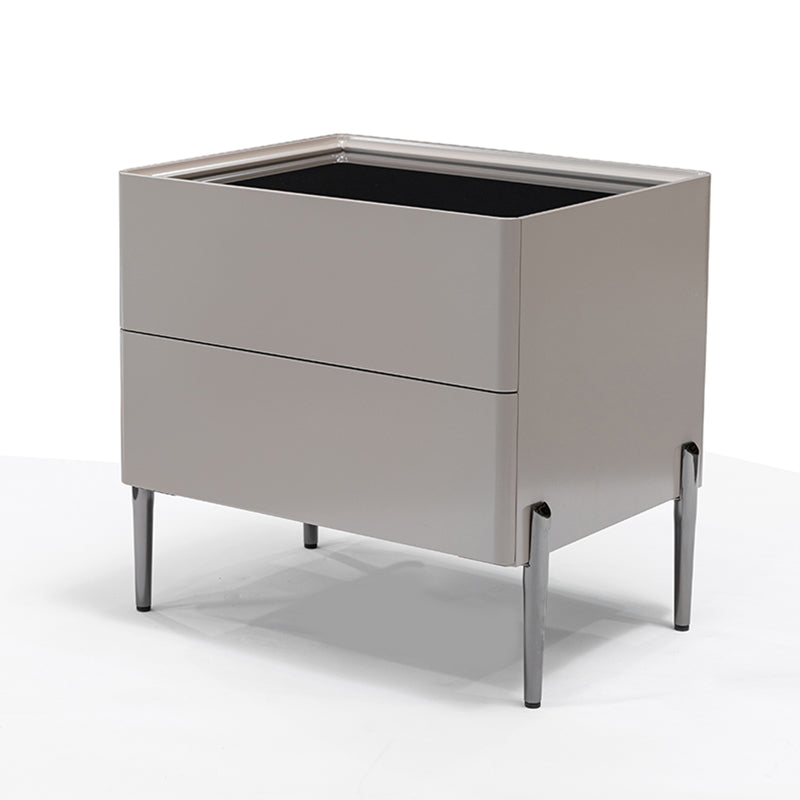 Sleek Minimalist Nightstand - Built-In Wireless Charging Bedside Table 2-Drawer For Bedroom & Living Room