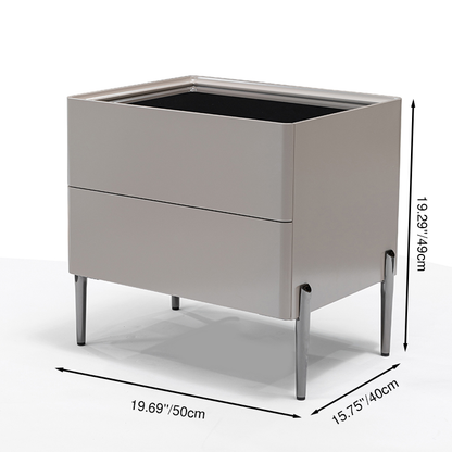Sleek Minimalist Nightstand - Built-In Wireless Charging Bedside Table 2-Drawer For Bedroom & Living Room