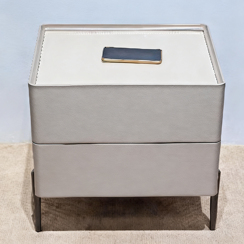 Sleek Minimalist Nightstand - Built-In Wireless Charging Bedside Table 2-Drawer For Bedroom & Living Room
