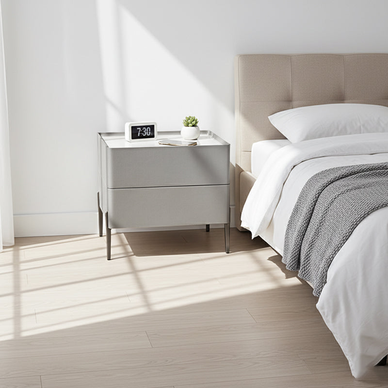 Sleek Minimalist Nightstand - Built-In Wireless Charging Bedside Table 2-Drawer For Bedroom & Living Room