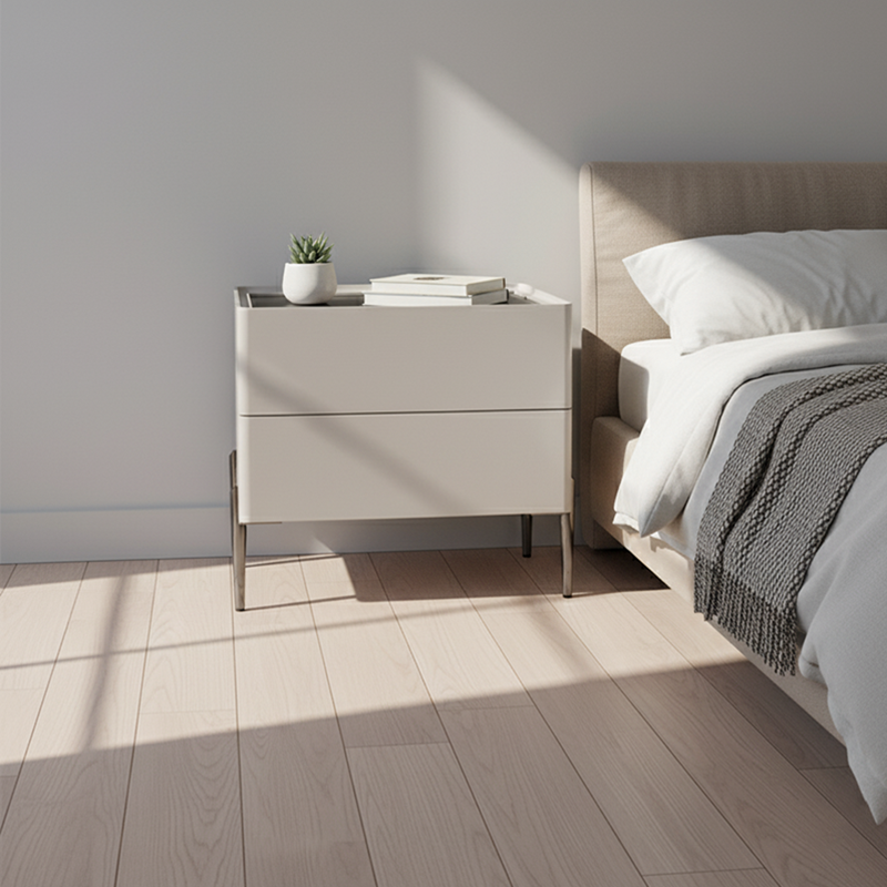 Sleek Minimalist Nightstand - Built-In Wireless Charging Bedside Table 2-Drawer For Bedroom & Living Room