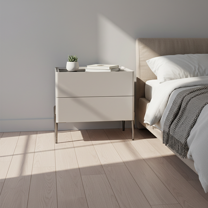 Sleek Minimalist Nightstand - Built-In Wireless Charging Bedside Table 2-Drawer For Bedroom & Living Room