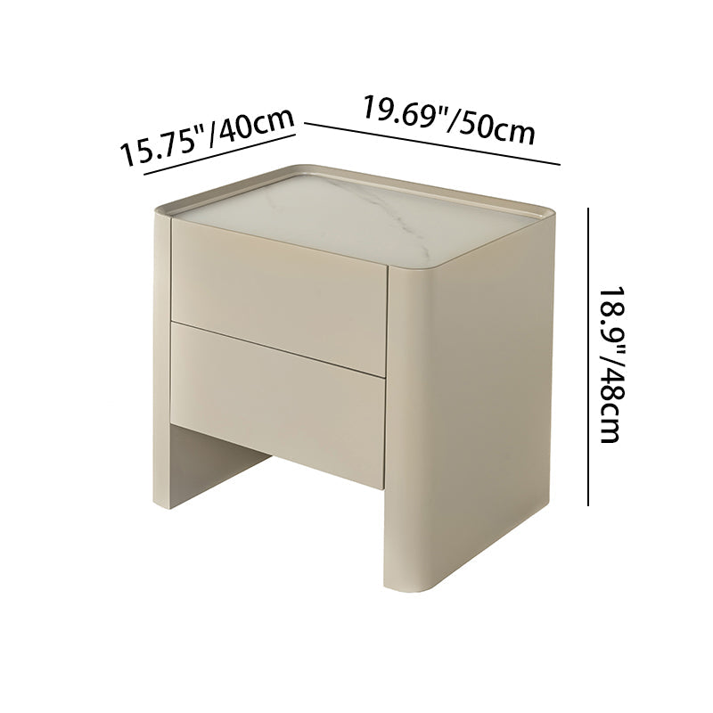 Traditional French Bedside Table - Rock Slab Tabletop & Light Vibe Nightstand 2-Drawer For Bedroom