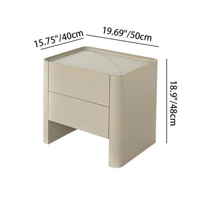 Traditional French Bedside Table - Rock Slab Tabletop & Light Vibe Nightstand 2-Drawer For Bedroom