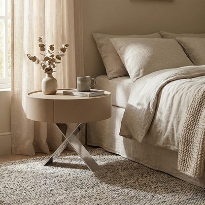 Traditional French Nightstand - Saddle Leather & Corrosion-Resistant Base Bedside Table 1-Drawer For Bedroom