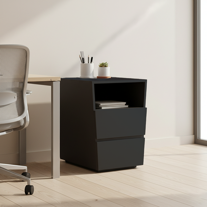 Compact Office Bedside Cabinet - Space-Saving Solid Wood & Organized Storage Cabinet 2-Drawer For Home Office