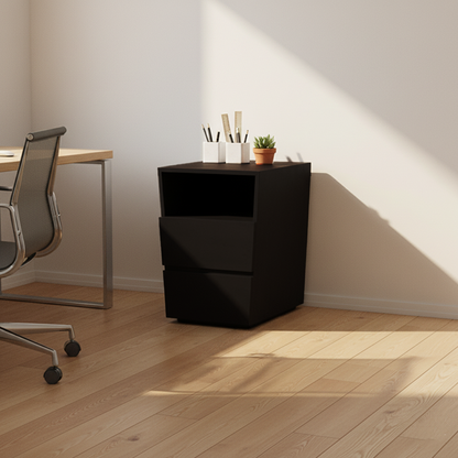Compact Office Bedside Cabinet - Space-Saving Solid Wood & Organized Storage Cabinet 2-Drawer For Home Office