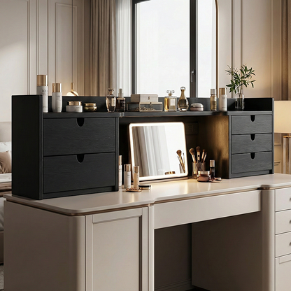 Sleek Black Vanity Storage Shelf - Organized Beauty Storage Rack 5-Drawer For Bedroom
