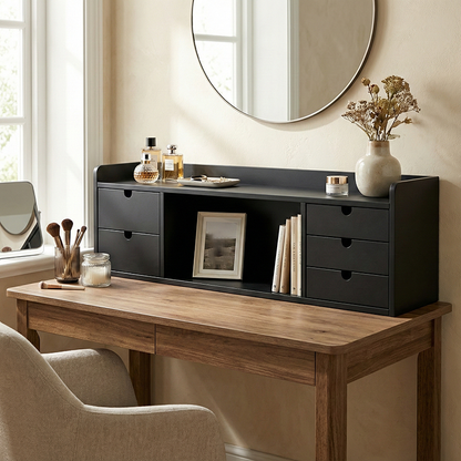 Sleek Black Vanity Storage Shelf - Organized Beauty Storage Rack 5-Drawer For Bedroom
