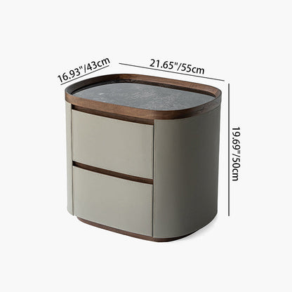 Modern Luxury Rounded Edge Bedside Cabinet - Saddle Leather 2 Drawer Nightstand For Bedroom