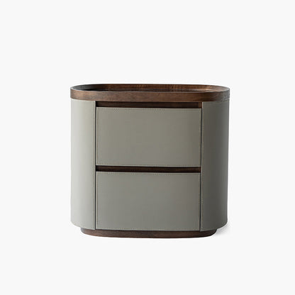 Modern Luxury Rounded Edge Bedside Cabinet - Saddle Leather 2 Drawer Nightstand For Bedroom