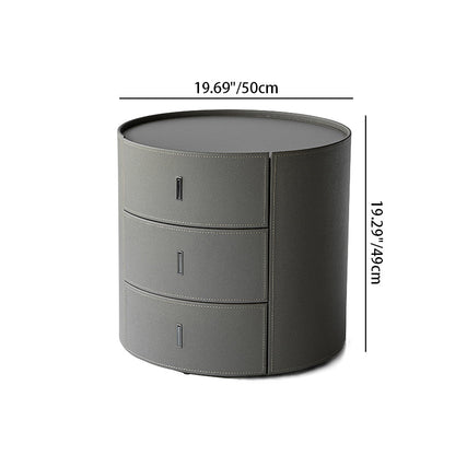Contemporary Scandinavian Microfiber Leather Bedside Table - Cylindrical 3 Hidden Drawers Nightstand For Bedroom