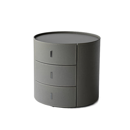 Contemporary Scandinavian Microfiber Leather Bedside Table - Cylindrical 3 Hidden Drawers Nightstand For Bedroom