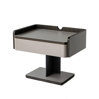 Contemporary Soft-Touch Faux Saddle Leather End Table - Floating 1 Drawer Nightstand For Bedroom