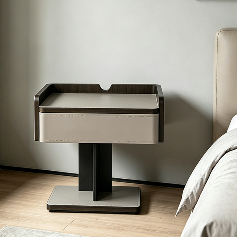 Contemporary Soft-Touch Faux Saddle Leather End Table - Floating 1 Drawer Nightstand For Bedroom