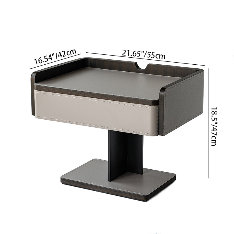 Contemporary Soft-Touch Faux Saddle Leather End Table - Floating 1 Drawer Nightstand For Bedroom