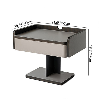 Contemporary Soft-Touch Faux Saddle Leather End Table - Floating 1 Drawer Nightstand For Bedroom