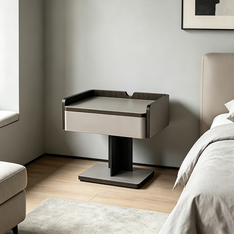 Contemporary Soft-Touch Faux Saddle Leather End Table - Floating 1 Drawer Nightstand For Bedroom
