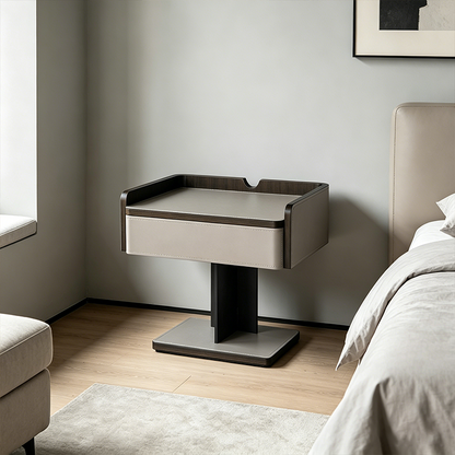 Contemporary Soft-Touch Faux Saddle Leather End Table - Floating 1 Drawer Nightstand For Bedroom
