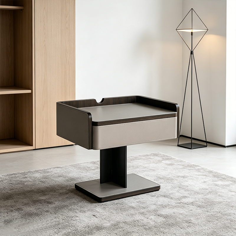Contemporary Soft-Touch Faux Saddle Leather End Table - Floating 1 Drawer Nightstand For Bedroom