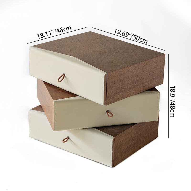 Traditional French Saddle Leather Rotatable Bedside Table - Swivel 3 Drawer Nightstand For Bedroom