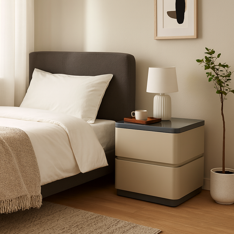 Modern Minimalist Eco-Friendly Bedside Cabinet - Floating Edge 2 Drawers Nightstand For Bedroom