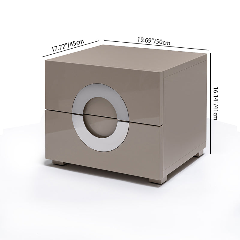 Modern Minimalist High-Gloss Unique Round Handle Bedside Cabinet - 2 Drawers Nightstand For Bedroom
