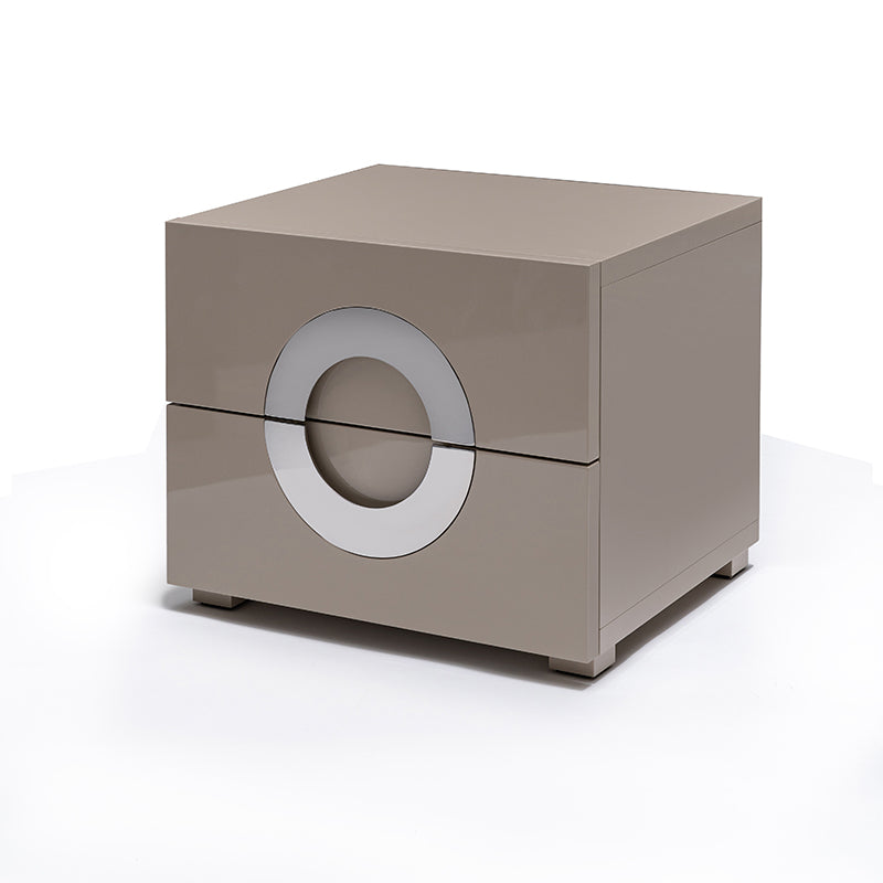 Modern Minimalist High-Gloss Unique Round Handle Bedside Cabinet - 2 Drawers Nightstand For Bedroom