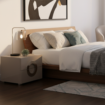 Modern Minimalist High-Gloss Unique Round Handle Bedside Cabinet - 2 Drawers Nightstand For Bedroom