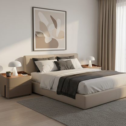 Modern Luxury Faux Saddle Leather Side Table - Soft-Edge Square 2 Drawers Nightstand For Bedroom