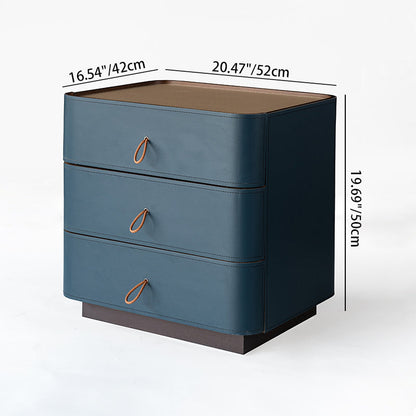 Modern Luxury Rounded Corner Curved Side Table - Faux Saddle Leather 3-Drawer Nightstand For Bedroom