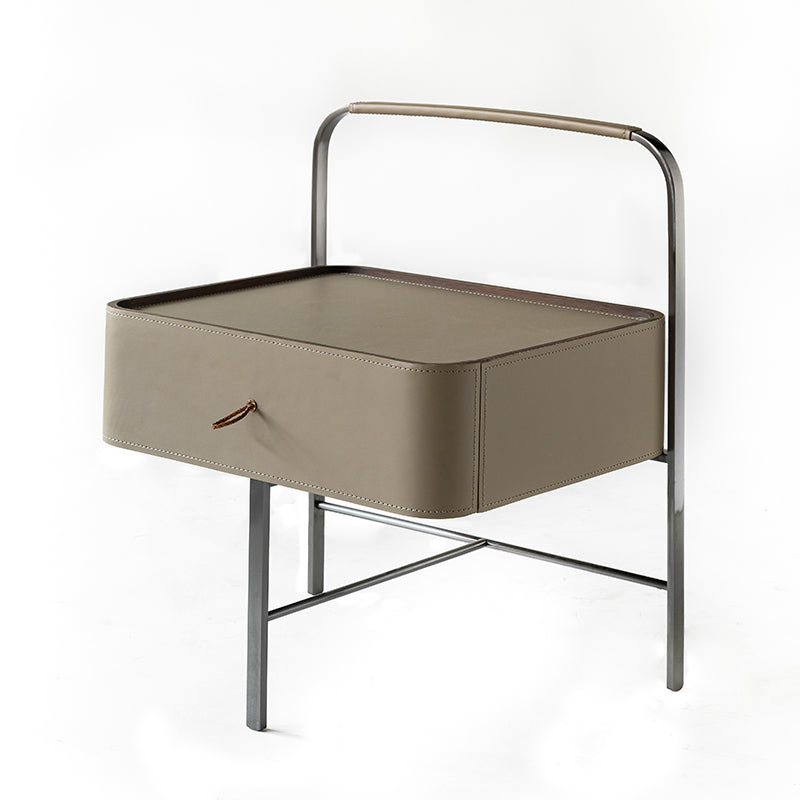 Contemporary Saddle Leather Nightstand With 1 Drawer - Creative Floating Side Table For Bedroom