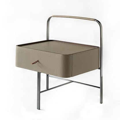 Contemporary Saddle Leather Nightstand With 1 Drawer - Creative Floating Side Table For Bedroom