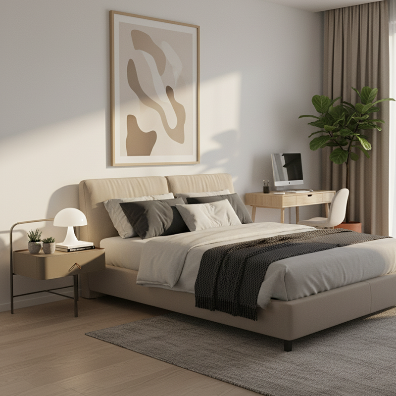 Contemporary Saddle Leather Nightstand With 1 Drawer - Creative Floating Side Table For Bedroom
