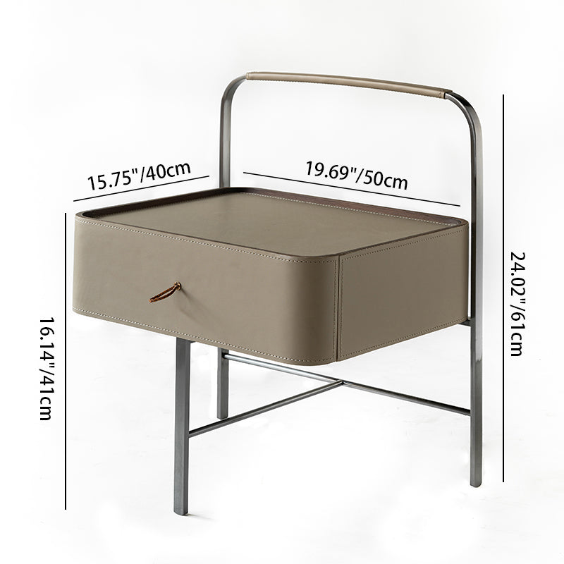 Contemporary Saddle Leather Nightstand With 1 Drawer - Creative Floating Side Table For Bedroom