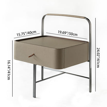 Contemporary Saddle Leather Nightstand With 1 Drawer - Creative Floating Side Table For Bedroom