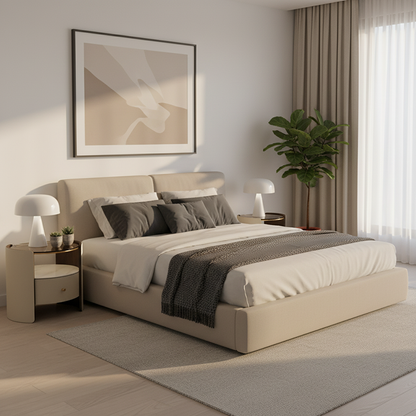 Contemporary Scandinavian Round Floating Side Table - Wrapped Saddle Leather Nightstand 1 Drawer For Bedroom