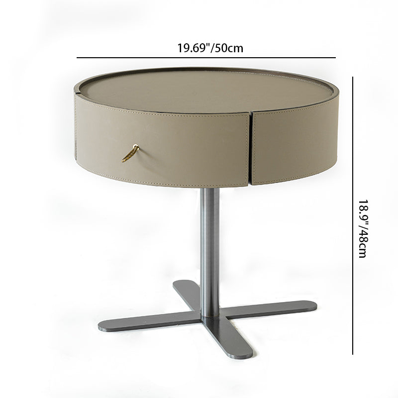 Contemporary Round Floating Nightstand With 1 Drawer - Faux Saddle Leather Bedside Table For Bedroom
